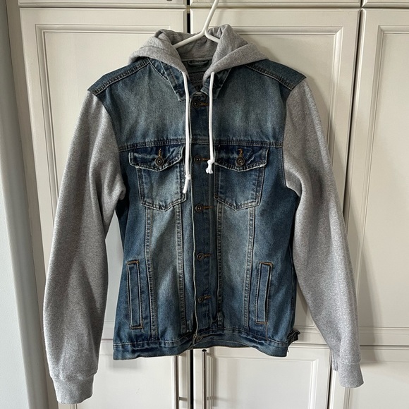Denim & grey jacket - unisex M. Takes the bulk out of a hoodie + jean jacket! - Picture 2 of 4